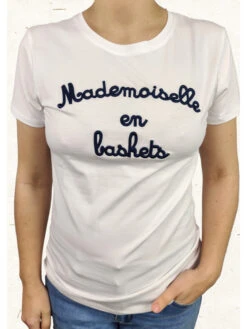 Tee Shirt Mademoiselle -Mode Vêtements Magasin m6067 blanc bleu cc fashion 2