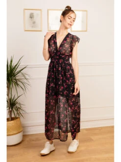 Robe Longue Zelie -Mode Vêtements Magasin r2171 noir fushia in april 2