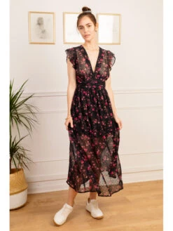 Robe Longue Zelie -Mode Vêtements Magasin r2171 noir fushia in april 3