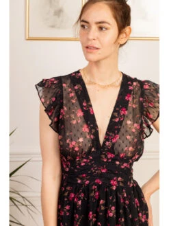 Robe Longue Zelie -Mode Vêtements Magasin r2171 noir fushia in april 6